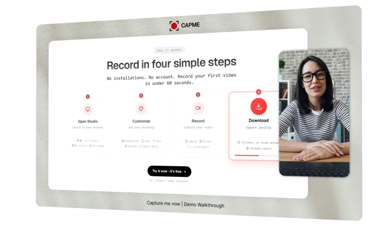 Capme mixed mode with screen sharing and webcam portrait inset