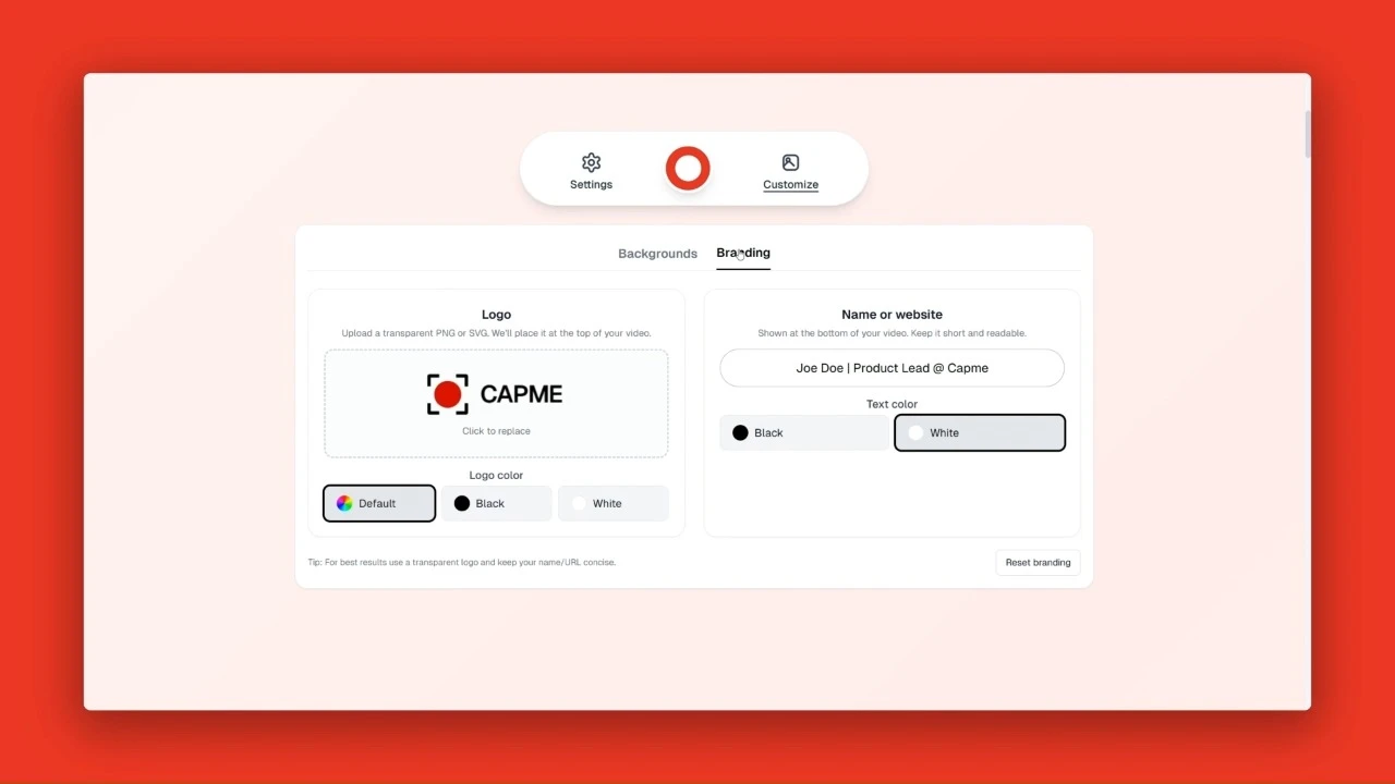 Branding feature of CapMe